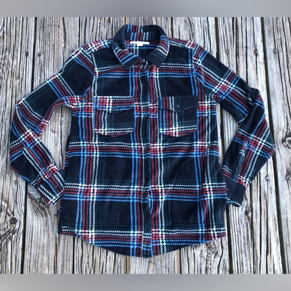 S O’NEILL Velvet Like Thick Fleece Plaid Button Up Top Side Pockets Cold Weather